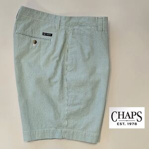 Light Green and White Seersucker Mens Size 38 Gold Shorts by CHAPS Ralph Lauren